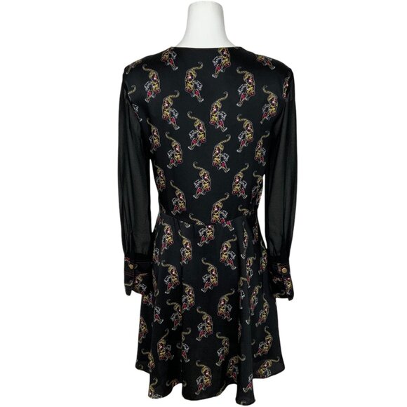 Sandro Paris Kaiya Tiger Print Dress 3 US/8 Black Long Sleeve Mini MISSING BELT - Picture 2 of 12